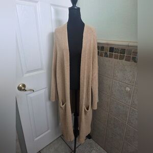 Anthropologie Cozy Tan Long Chunky Cardigan Cabincore Minimalist Oversized Small